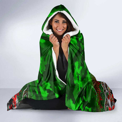 Rabbitohs ANZAC Day Hooded Blanket Australian Army - Lest We Forget