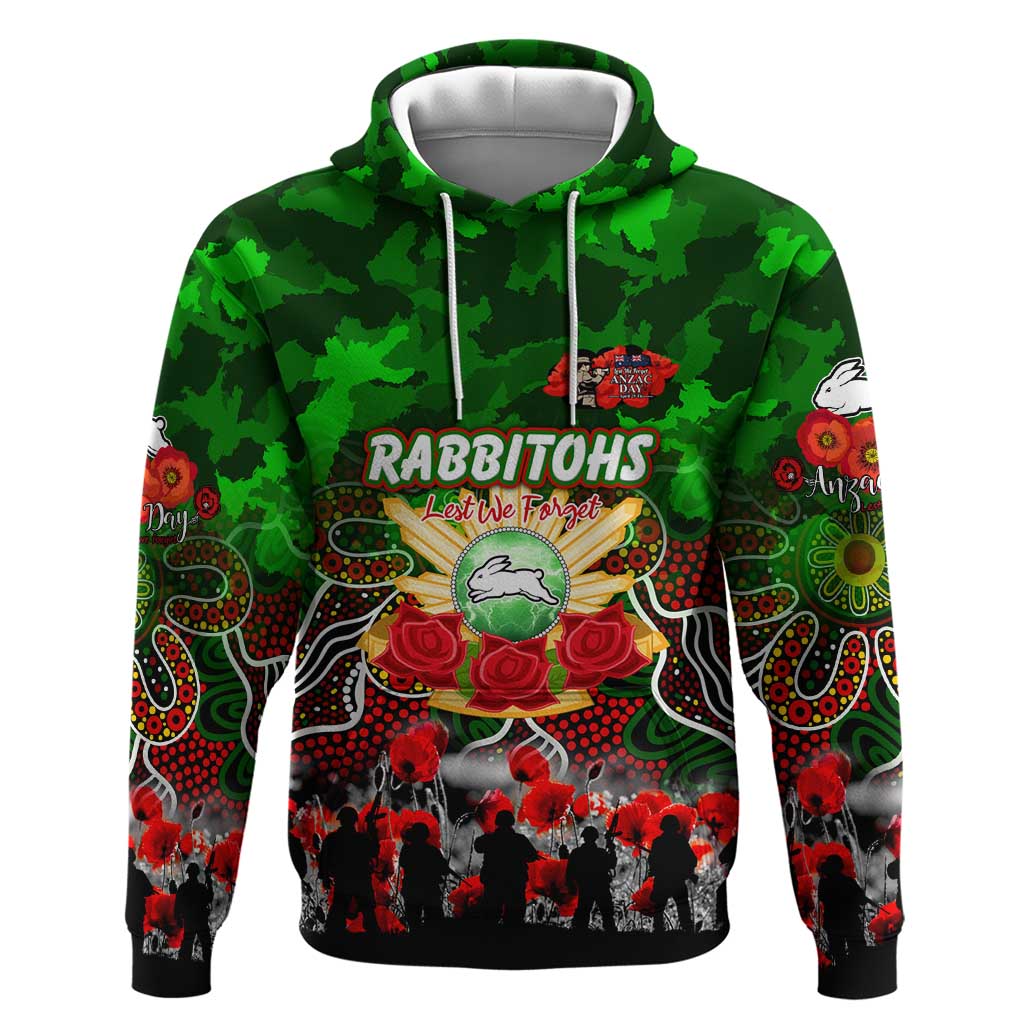 Personalized Rabbitohs ANZAC Day Hoodie Australian Army - Lest We Forget