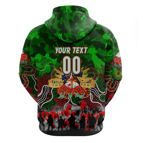 Personalized Rabbitohs ANZAC Day Hoodie Australian Army - Lest We Forget