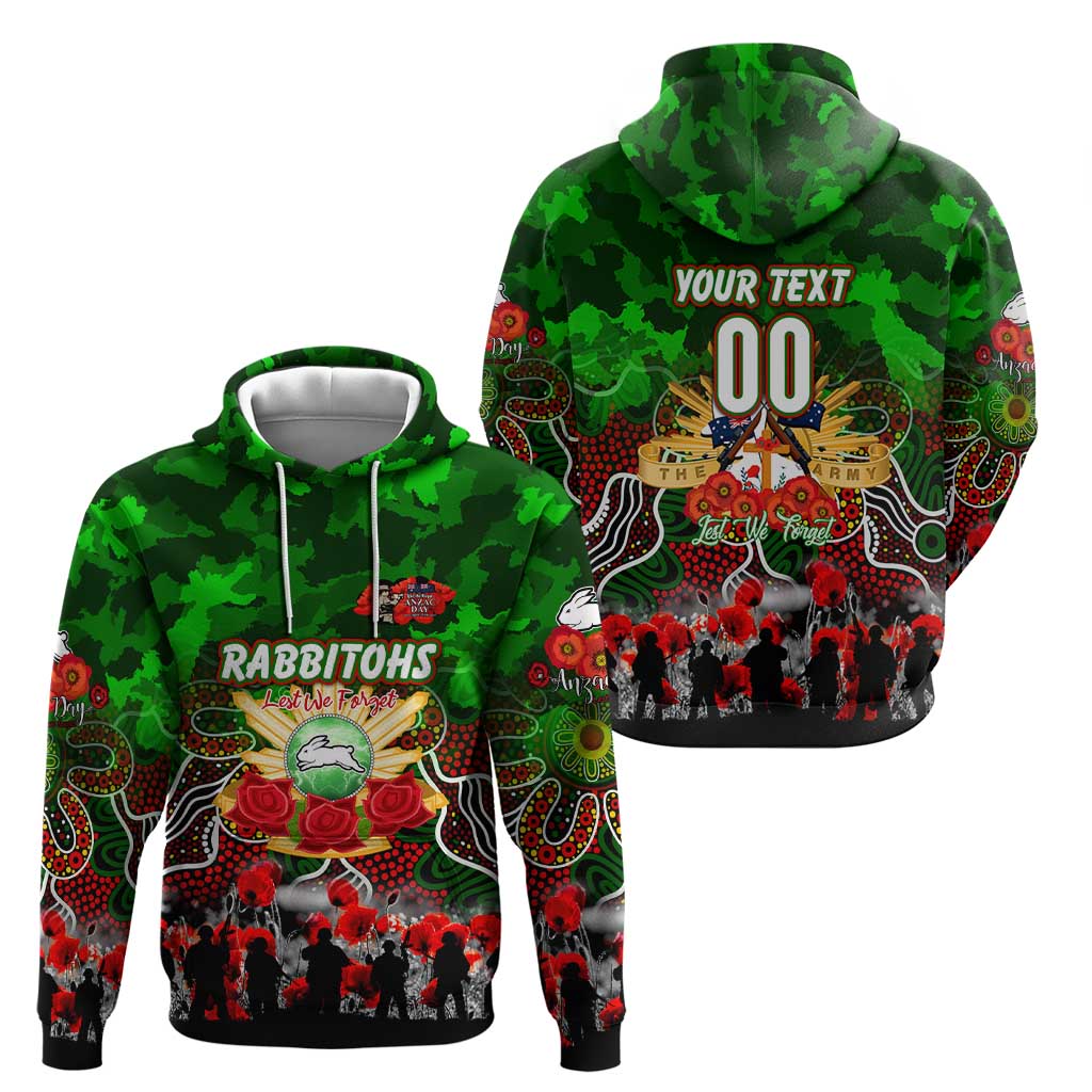 Personalized Rabbitohs ANZAC Day Hoodie Australian Army - Lest We Forget