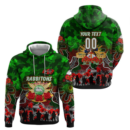 Personalized Rabbitohs ANZAC Day Hoodie Australian Army - Lest We Forget