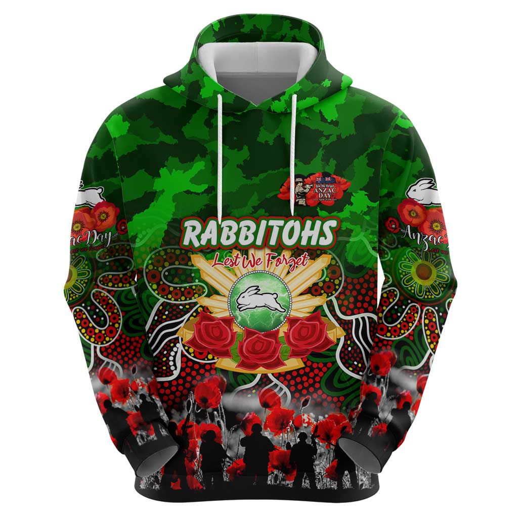 Personalized Rabbitohs ANZAC Day Hoodie Australian Army - Lest We Forget