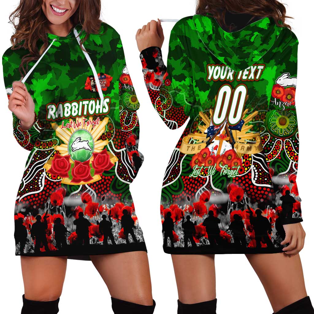 Personalized Rabbitohs ANZAC Day Hoodie Dress Australian Army - Lest We Forget