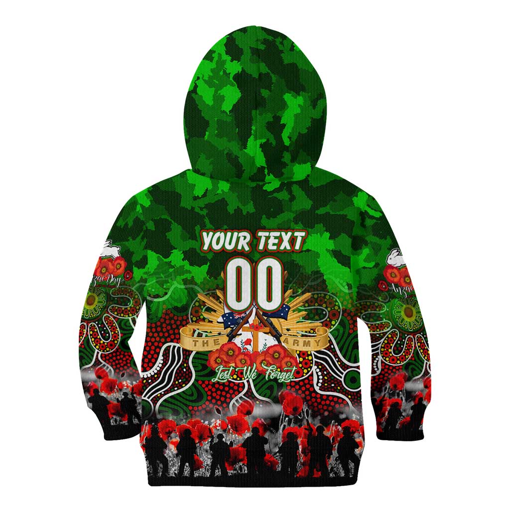 Personalized Rabbitohs ANZAC Day Kid Hoodie Australian Army - Lest We Forget