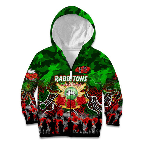 Personalized Rabbitohs ANZAC Day Kid Hoodie Australian Army - Lest We Forget
