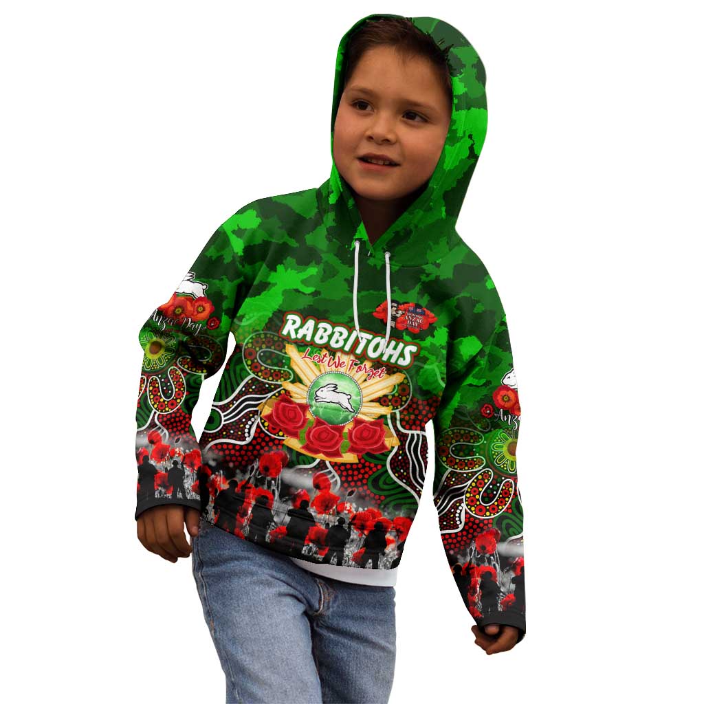 Personalized Rabbitohs ANZAC Day Kid Hoodie Australian Army - Lest We Forget