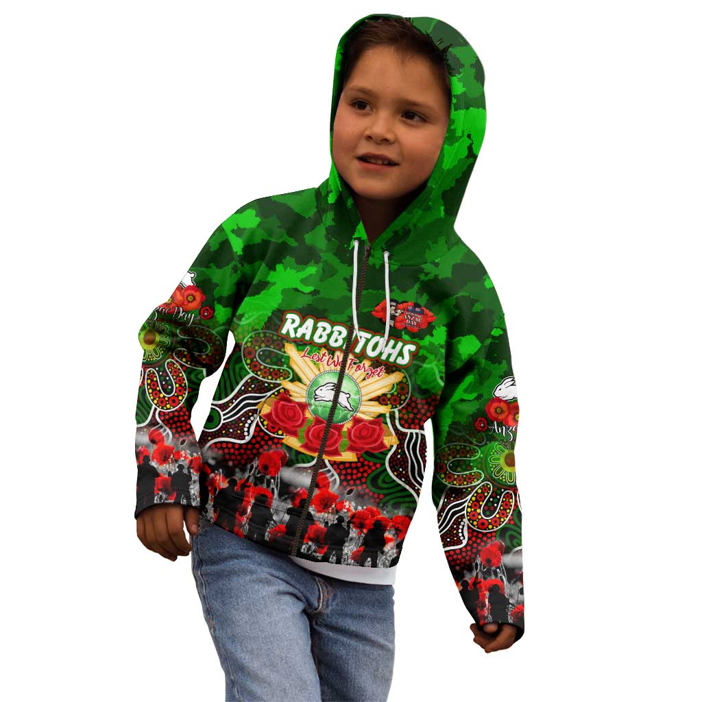 Personalized Rabbitohs ANZAC Day Kid Hoodie Australian Army - Lest We Forget