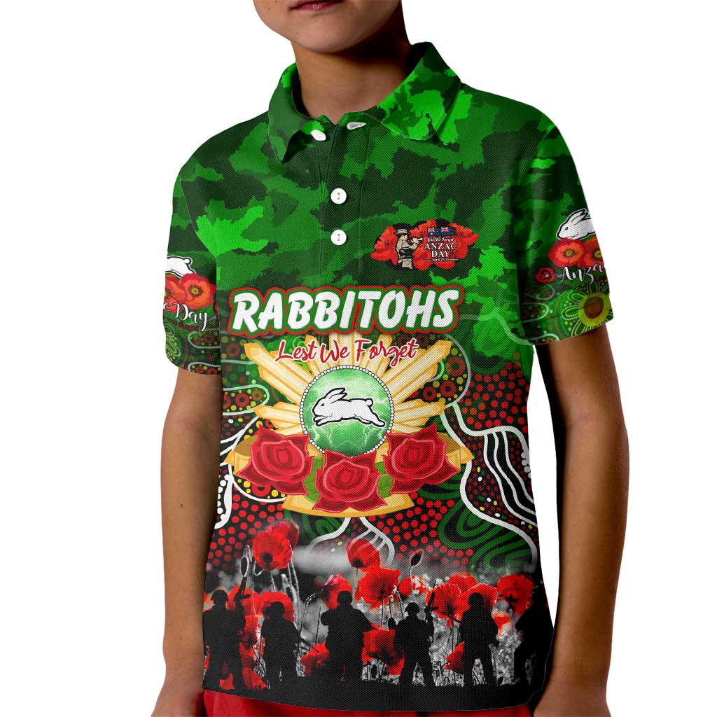 Personalized Rabbitohs ANZAC Day Kid Polo Shirt Australian Army - Lest We Forget