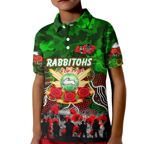Personalized Rabbitohs ANZAC Day Kid Polo Shirt Australian Army - Lest We Forget