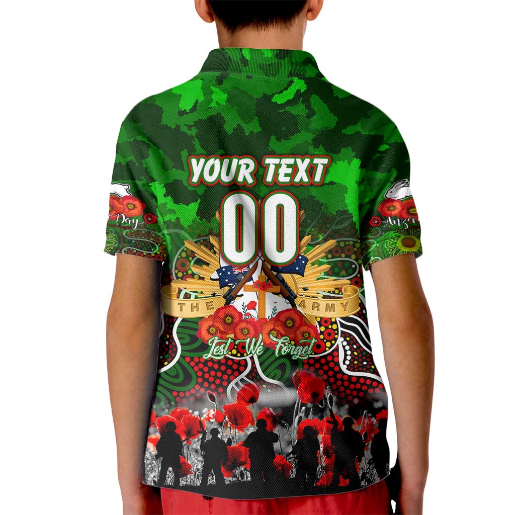 Personalized Rabbitohs ANZAC Day Kid Polo Shirt Australian Army - Lest We Forget