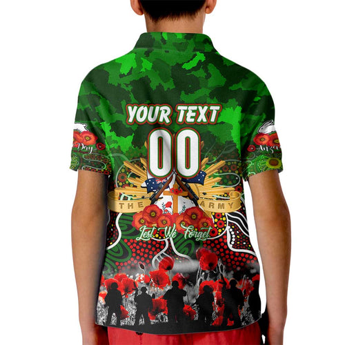 Personalized Rabbitohs ANZAC Day Kid Polo Shirt Australian Army - Lest We Forget