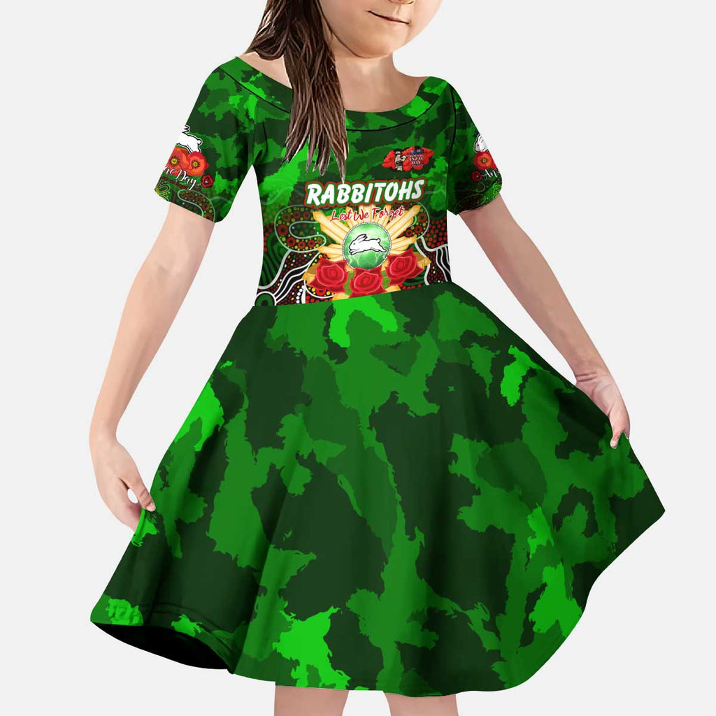 Personalized Rabbitohs ANZAC Day Kid Short Sleeve Dress Australian Army - Lest We Forget