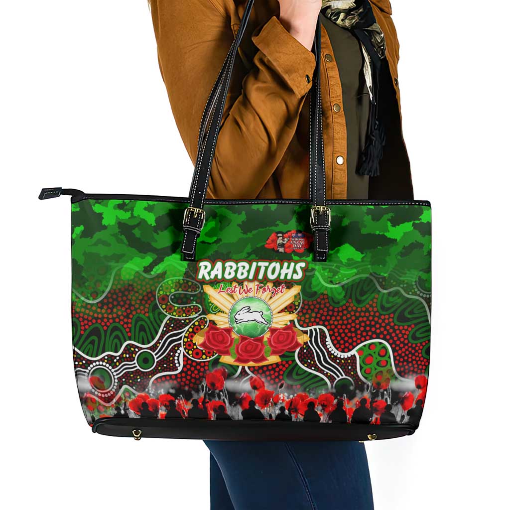 Rabbitohs ANZAC Day Leather Tote Bag Australian Army - Lest We Forget