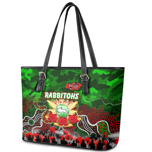 Rabbitohs ANZAC Day Leather Tote Bag Australian Army - Lest We Forget