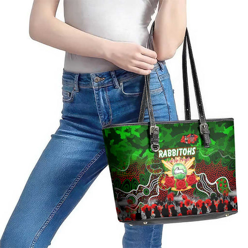 Rabbitohs ANZAC Day Leather Tote Bag Australian Army - Lest We Forget