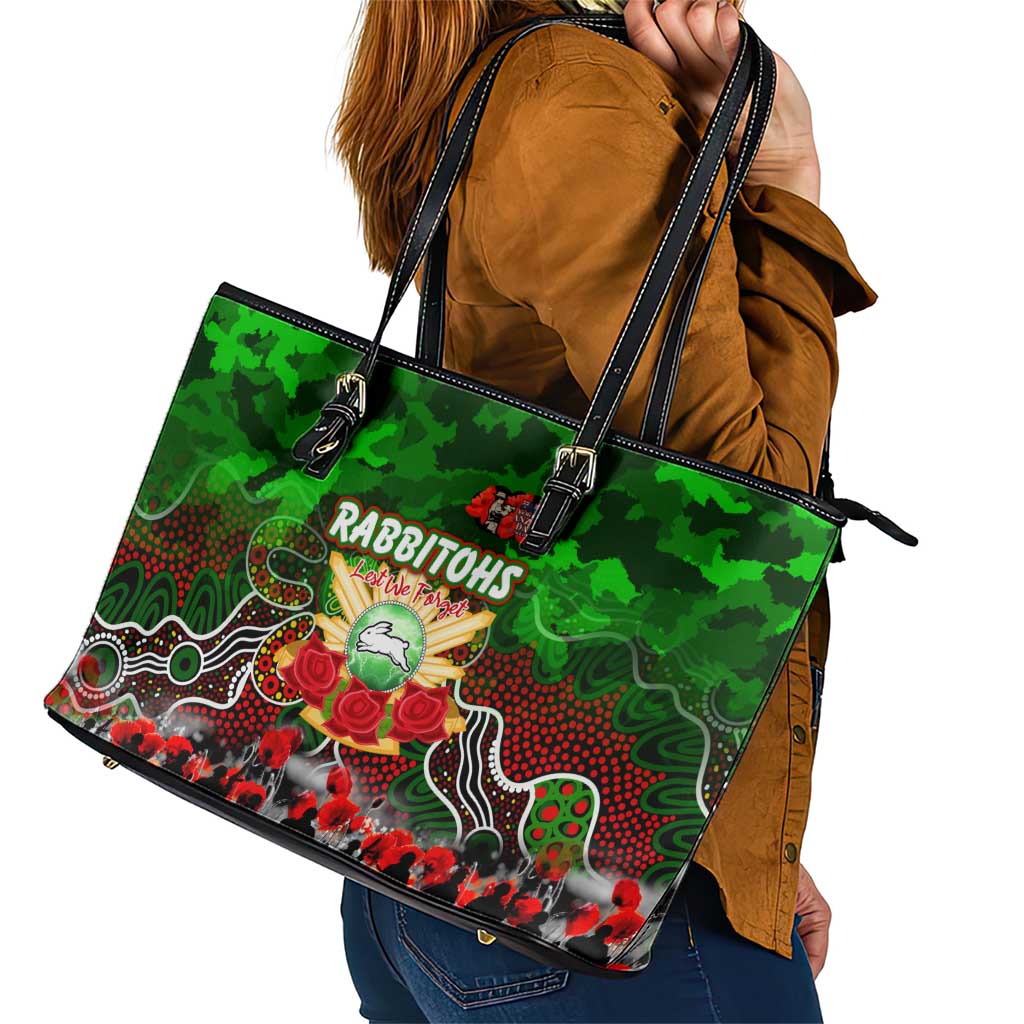 Rabbitohs ANZAC Day Leather Tote Bag Australian Army - Lest We Forget