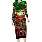 Personalized Rabbitohs ANZAC Day Long Sleeve Bodycon Dress Australian Army - Lest We Forget