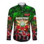 Personalized Rabbitohs ANZAC Day Long Sleeve Button Shirt Australian Army - Lest We Forget