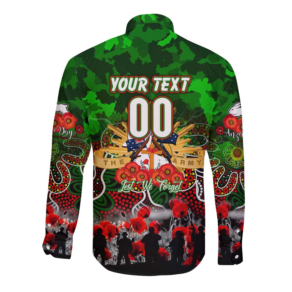 Personalized Rabbitohs ANZAC Day Long Sleeve Button Shirt Australian Army - Lest We Forget