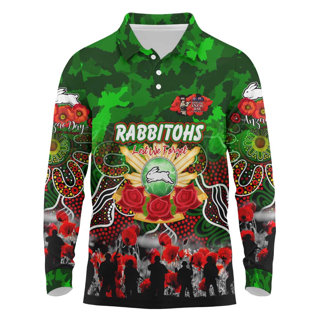 Personalized Rabbitohs ANZAC Day Long Sleeve Polo Shirt Australian Army - Lest We Forget