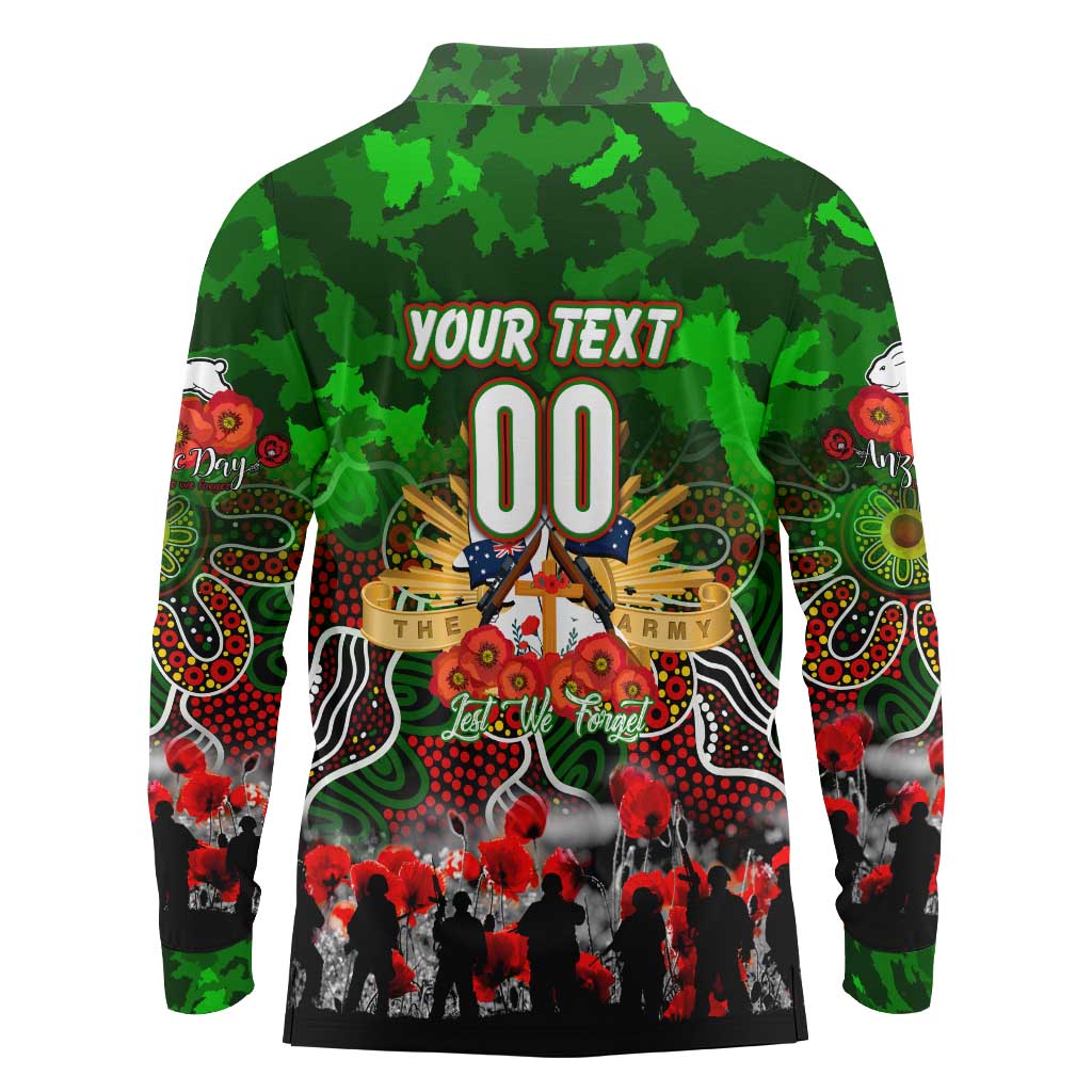 Personalized Rabbitohs ANZAC Day Long Sleeve Polo Shirt Australian Army - Lest We Forget