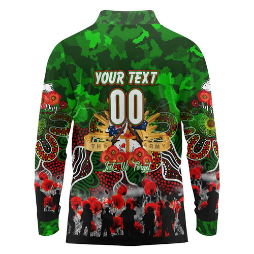 Personalized Rabbitohs ANZAC Day Long Sleeve Polo Shirt Australian Army - Lest We Forget