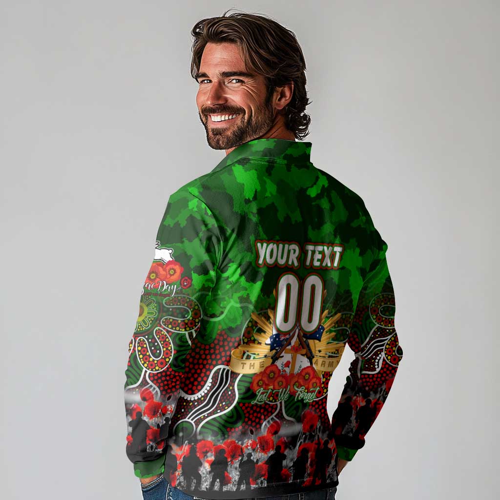 Personalized Rabbitohs ANZAC Day Long Sleeve Polo Shirt Australian Army - Lest We Forget