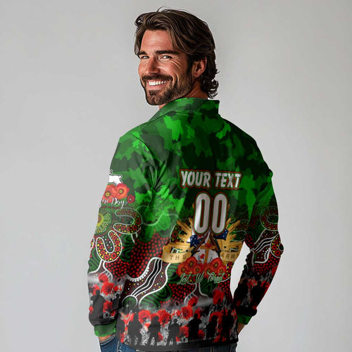 Personalized Rabbitohs ANZAC Day Long Sleeve Polo Shirt Australian Army - Lest We Forget