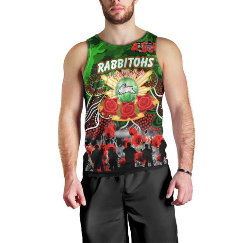 Personalized Rabbitohs ANZAC Day Men Tank Top Australian Army - Lest We Forget
