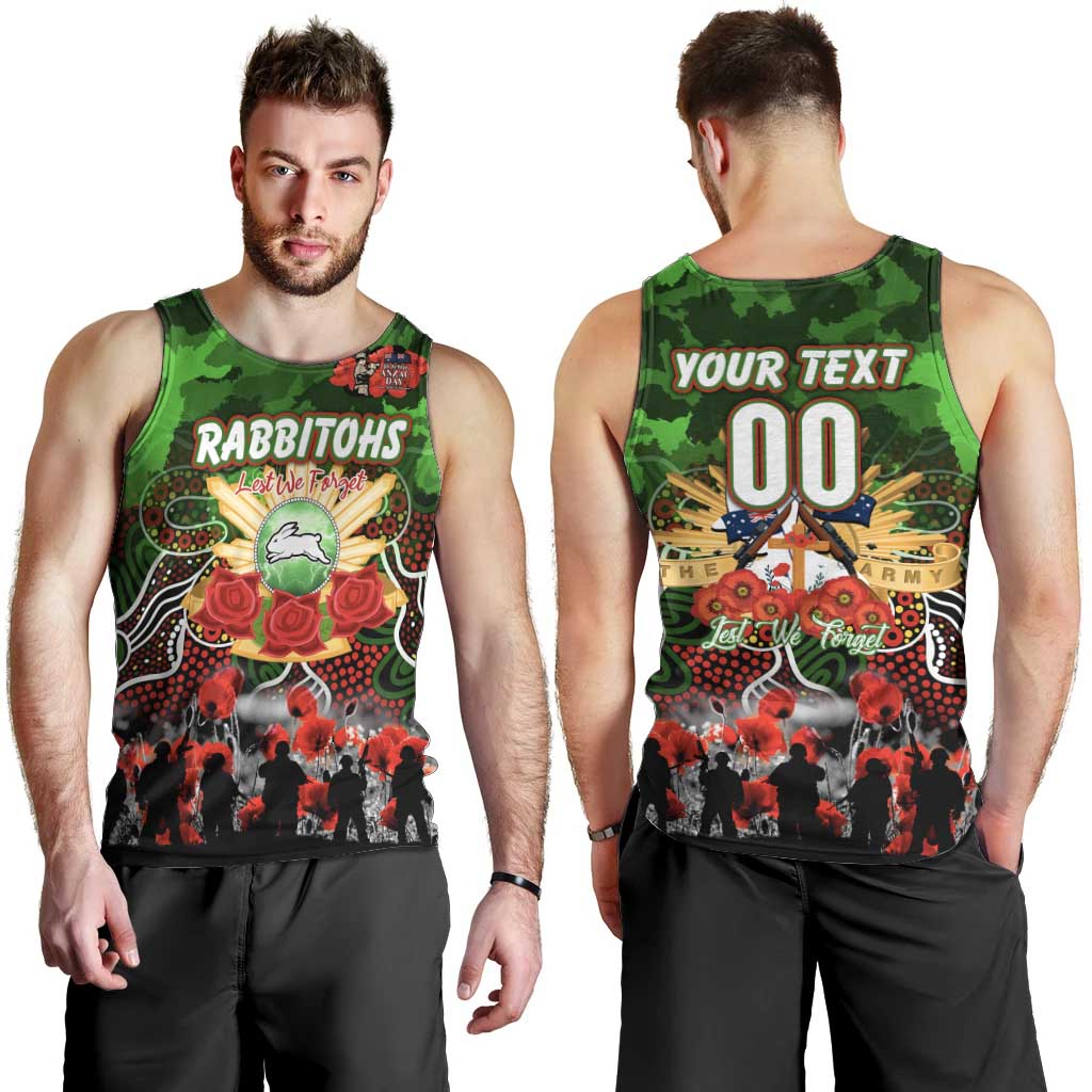 Personalized Rabbitohs ANZAC Day Men Tank Top Australian Army - Lest We Forget