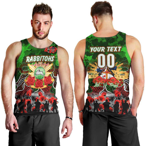 Personalized Rabbitohs ANZAC Day Men Tank Top Australian Army - Lest We Forget