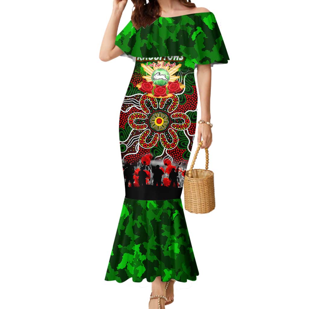 Personalized Rabbitohs ANZAC Day Mermaid Dress Australian Army - Lest We Forget