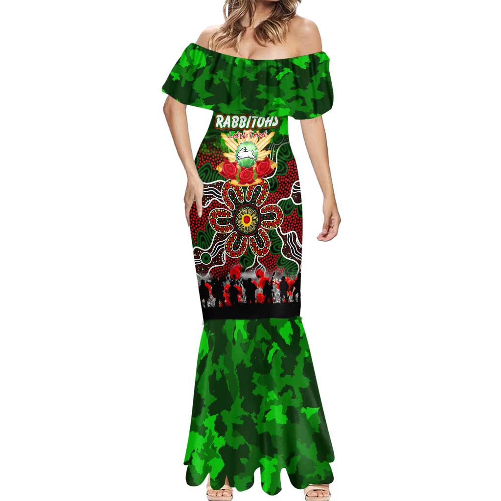 Personalized Rabbitohs ANZAC Day Mermaid Dress Australian Army - Lest We Forget