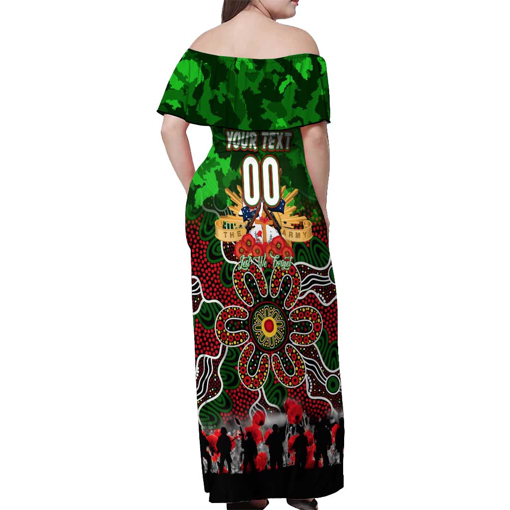 Personalized Rabbitohs ANZAC Day Off Shoulder Maxi Dress Australian Army - Lest We Forget