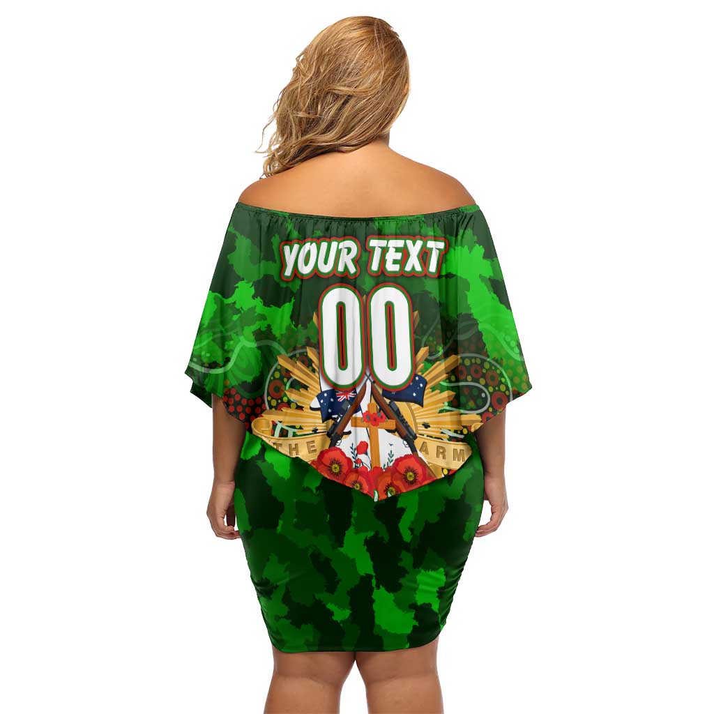 Personalized Rabbitohs ANZAC Day Off Shoulder Short Dress Australian Army - Lest We Forget