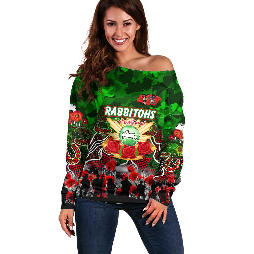 Personalized Rabbitohs ANZAC Day Off Shoulder Sweater Australian Army - Lest We Forget
