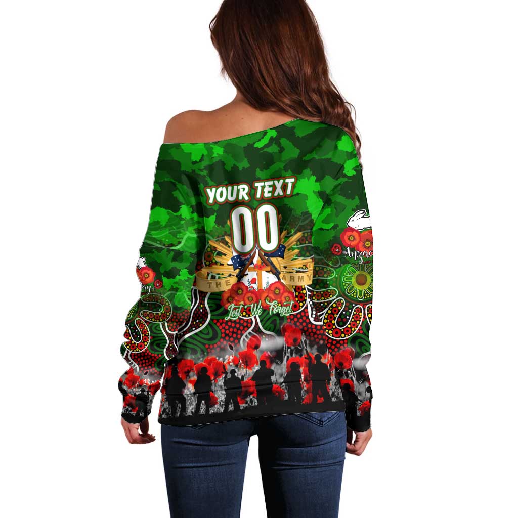 Personalized Rabbitohs ANZAC Day Off Shoulder Sweater Australian Army - Lest We Forget