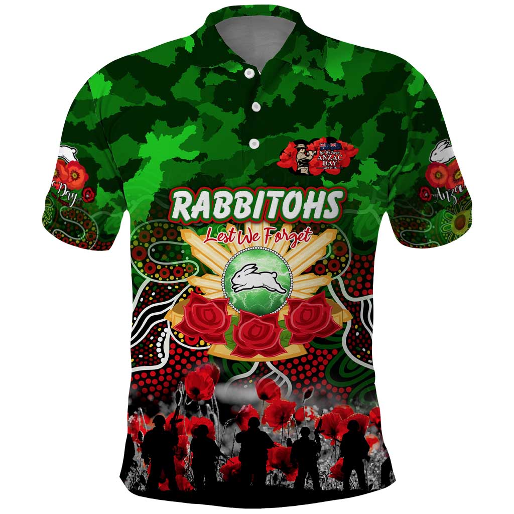 Personalized Rabbitohs ANZAC Day Polo Shirt Australian Army - Lest We Forget