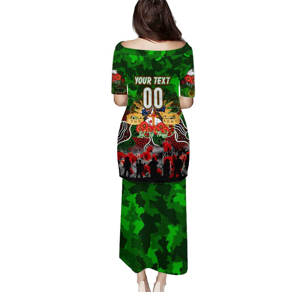 Personalized Rabbitohs ANZAC Day Puletasi Australian Army - Lest We Forget