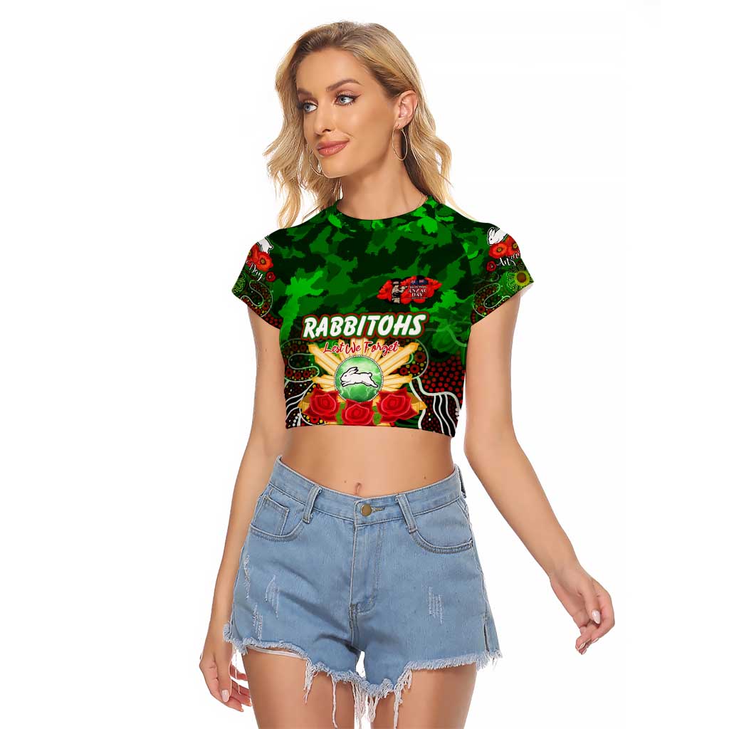 Personalized Rabbitohs ANZAC Day Raglan Cropped T Shirt Australian Army - Lest We Forget
