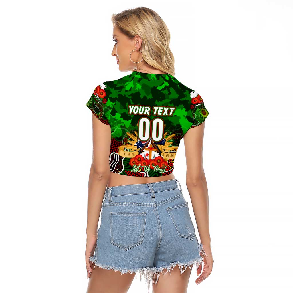 Personalized Rabbitohs ANZAC Day Raglan Cropped T Shirt Australian Army - Lest We Forget