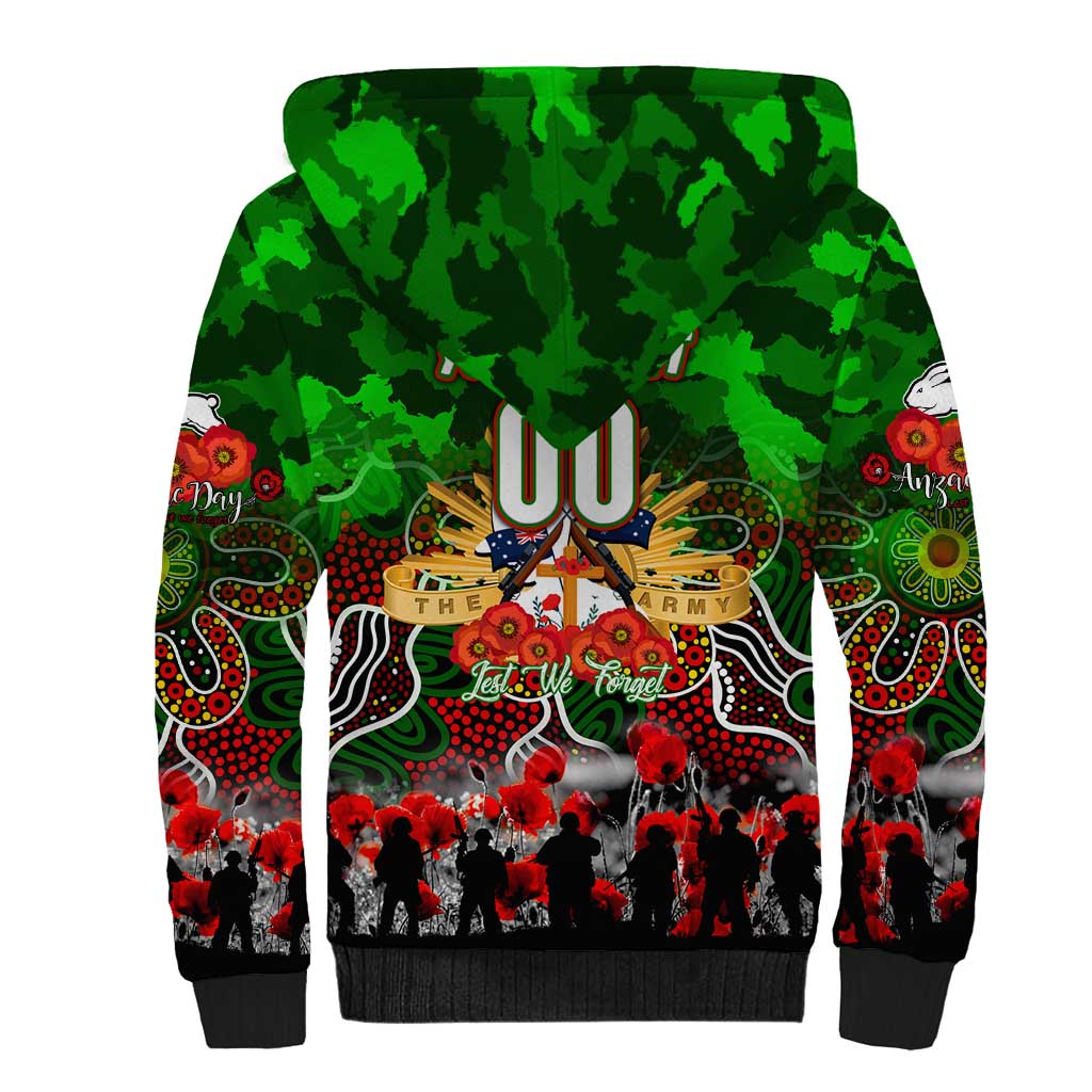 Personalized Rabbitohs ANZAC Day Sherpa Hoodie Australian Army - Lest We Forget