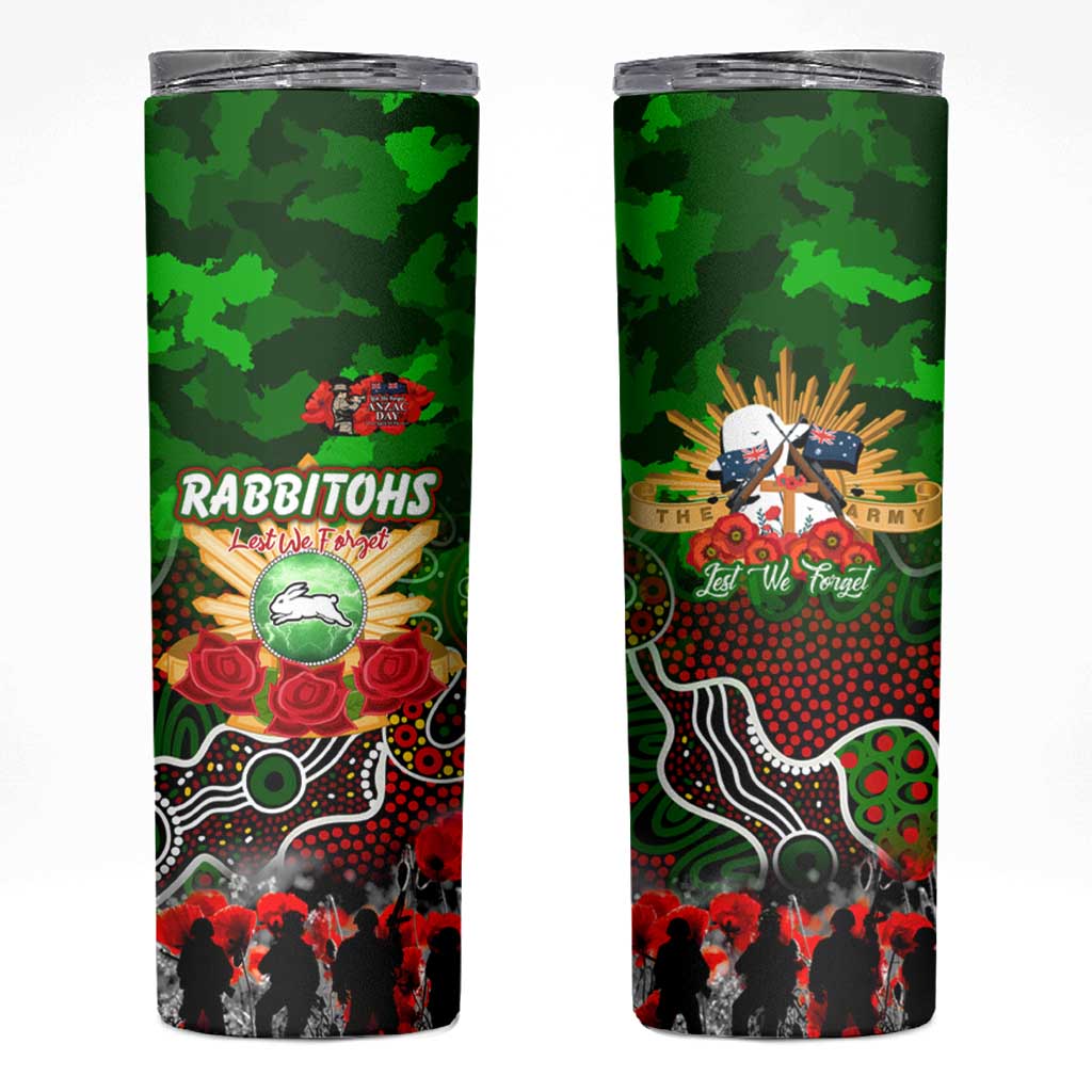 Personalized Rabbitohs ANZAC Day Skinny Tumbler Australian Army - Lest We Forget