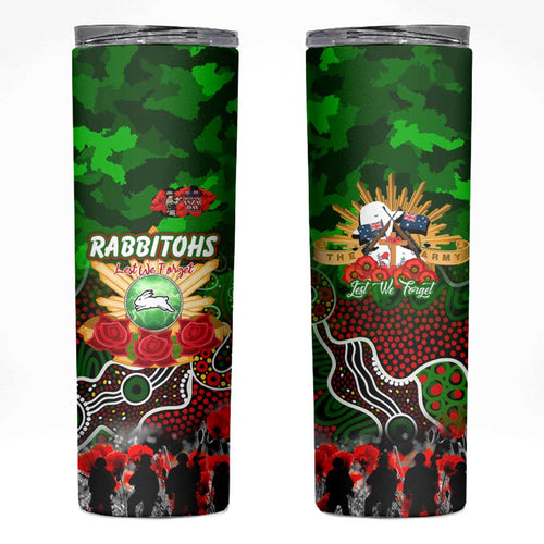 Personalized Rabbitohs ANZAC Day Skinny Tumbler Australian Army - Lest We Forget