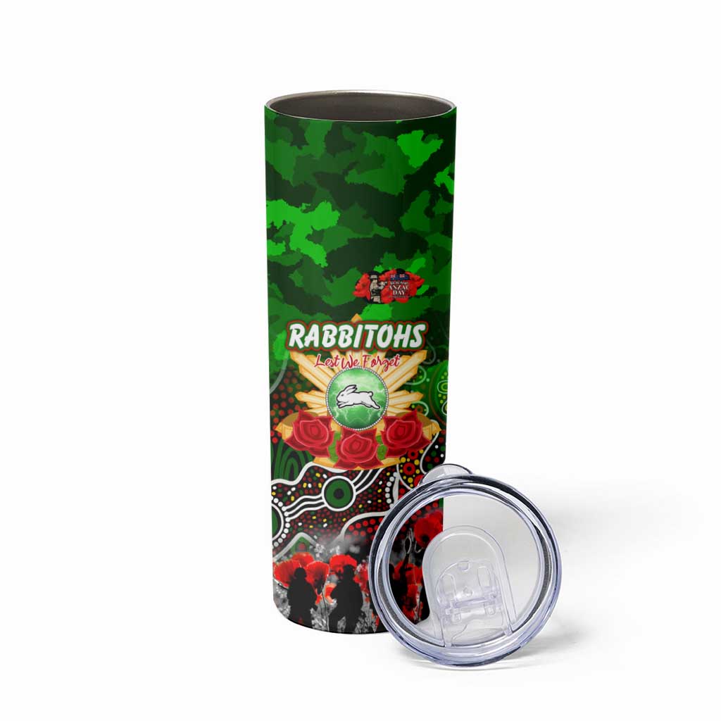Personalized Rabbitohs ANZAC Day Skinny Tumbler Australian Army - Lest We Forget