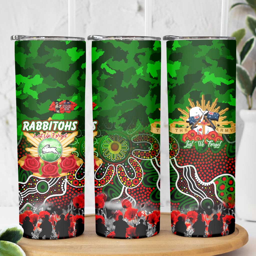 Personalized Rabbitohs ANZAC Day Skinny Tumbler Australian Army - Lest We Forget
