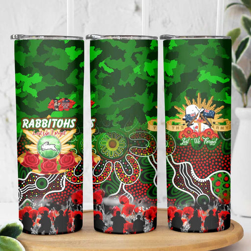 Personalized Rabbitohs ANZAC Day Skinny Tumbler Australian Army - Lest We Forget