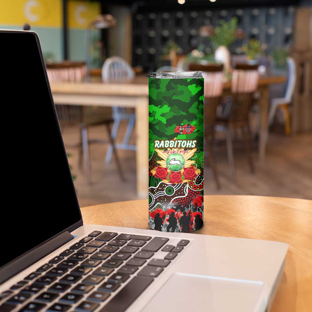 Personalized Rabbitohs ANZAC Day Skinny Tumbler Australian Army - Lest We Forget