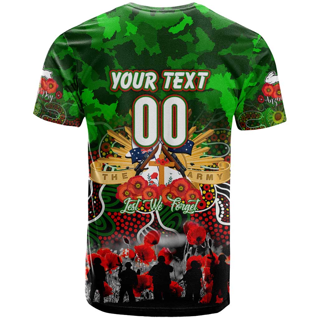Personalized Rabbitohs ANZAC Day T Shirt Australian Army - Lest We Forget