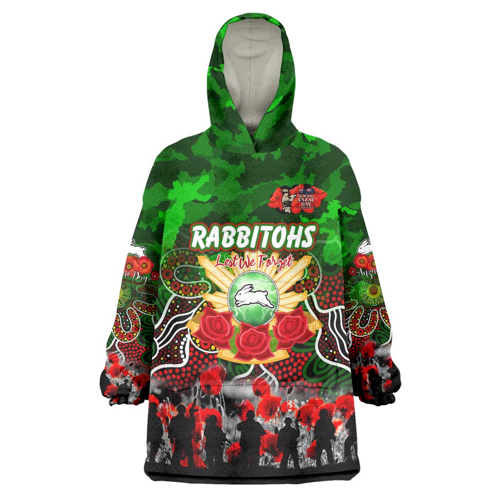 Personalized Rabbitohs ANZAC Day Wearable Blanket Hoodie Australian Army - Lest We Forget